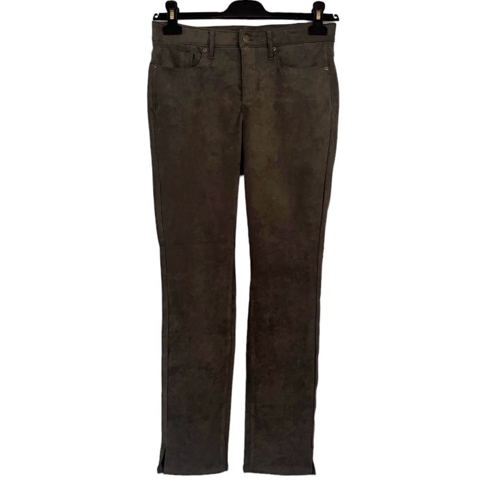 NYDJ Alina Skinny Ankle Pants Lift Tuck Stretch Faux Suede Slimming Olive Green